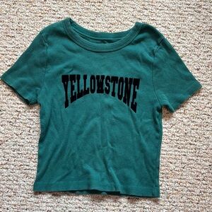 Green Crop Top with Rustic Text Design